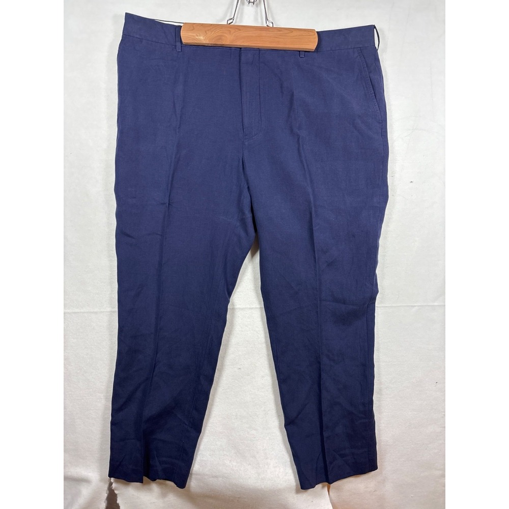 Polo‎ Ralph Lauren Dress Pants Mens 40x30 Navy Blue Linen Blend Flat Front